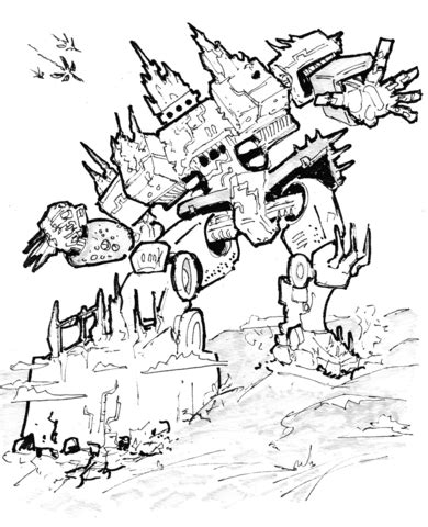 Sci-Fi Robot - Giant Crashing Machine coloring page | Free Printable Coloring Pages