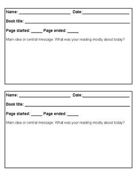 Reading Main idea or Central Message Daily Reading Log by Mikaela Carr