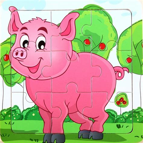 Wooden Puzzle Cartoon pig Toys Educational Developmental Baby Kids ...