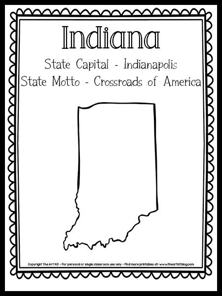 Indiana State Outline Coloring Page {FREE Printable!} - The Art Kit