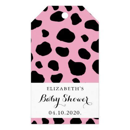 Baby Shower - Cow Print Cow Spots - Pink Black Gift Tags | Farm baby shower, Black gift tags ...