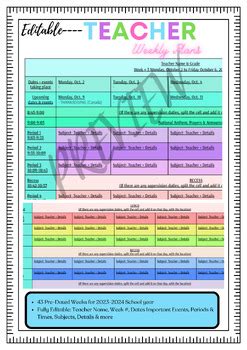 Teacher Weekly Planner 2023-2024 school year Editable | TPT