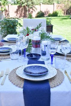 An Alfresco Blue and White Patriotic Tablescape on a Patio Elegant Entertaining, Outdoor ...