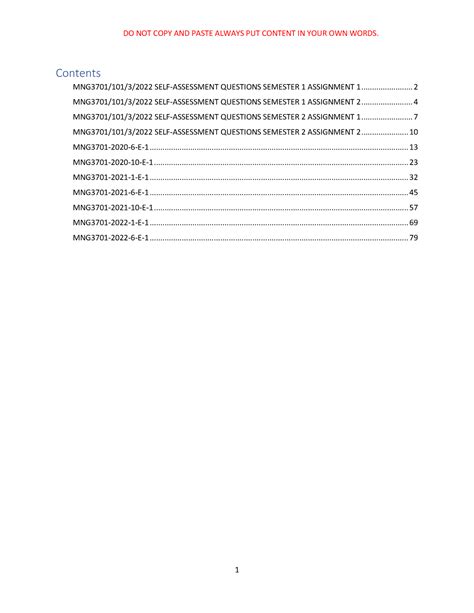 Past Papers Attempted Solutions 2022 - Contents MNG3701/101/3/2022 SELF ...