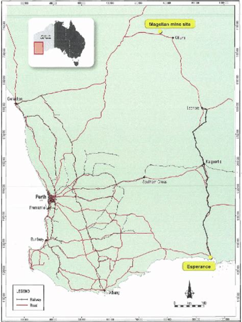 Map showing the location of the mine site near Wiluna and Esperance ...