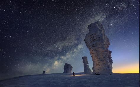 1400x875 / nature landscape long exposure starry night snow milky way ...