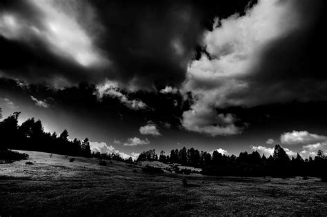 Dark Mountain, mountain, forest, black, nature, white, clouds, overcast ...