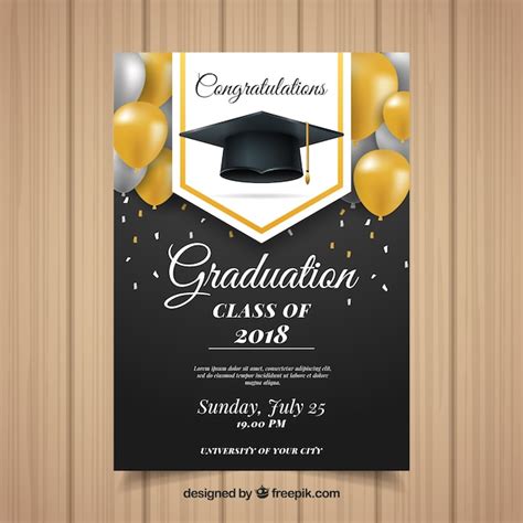 Premium Vector | Classic graduation invitation template with realistic ...