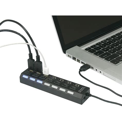 7 ports USB 2.0 hub individually connectable, + LED indicator lights ...