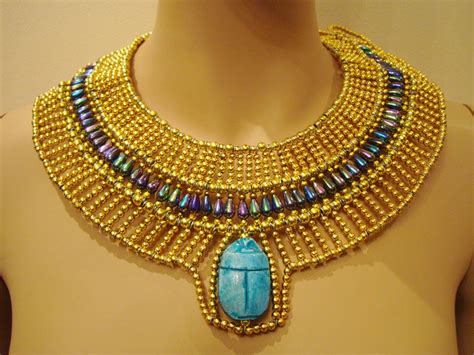 Ancient Egypt Jewelry | Unique Egyptian Hand Made Gold & vivid Beaded Queen Cleopatra Necklace ...