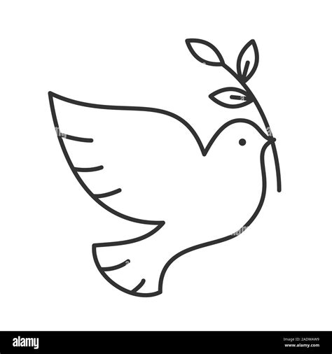 Dove with olive brunch linear icon. Thin line illustration. Peace Day ...