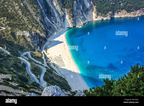 Famous beach Mirtos on Kefalonia island, one of the most idyllic beaches of the Greek islands ...