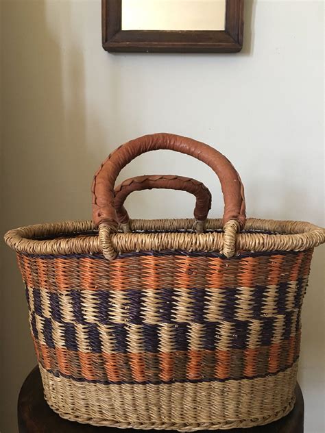 Hand Woven Basket / the Blessing Basket With Leather Handles / | Etsy