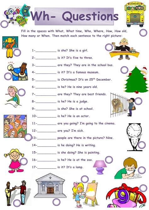 Completing with question words and matching. - Ficha interactiva | Wh questions, Wh questions ...