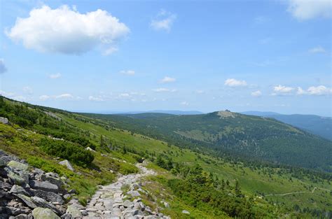 Trailhiking in Krkonoše National Park. The trail takes you through both ...