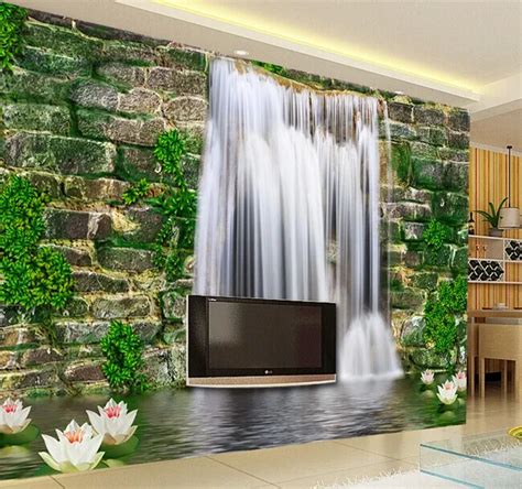 Free shipping fashion modern stone waterfall 3D woven wallpaper living ...