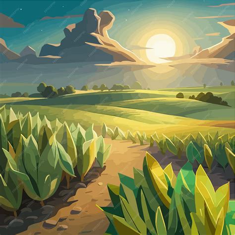 Premium Vector | Corn field with the blue sky realistic vector illustration of corn field in the ...