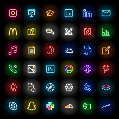 100 App Icons in Neon Lights Theme. Ios14 App Icons Black for - Etsy in 2023 | App icon, Iphone ...