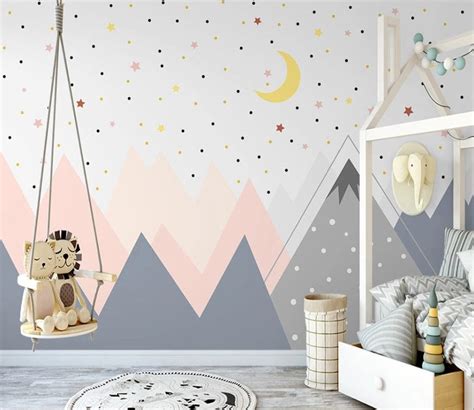 Moon and Stars Unisex Nursery Room Wallpaper Pink and Blue - Etsy