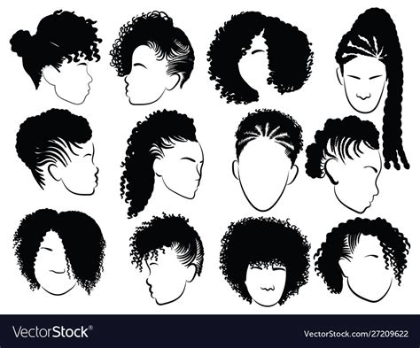 Set female afro hairstyles collection Royalty Free Vector