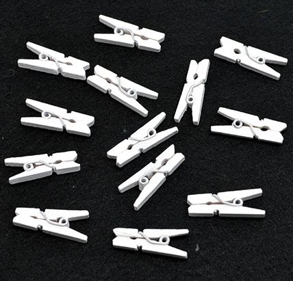 White - 25mm Small Plain Wooden Craft Pegs - Mini Clip Metal Spring