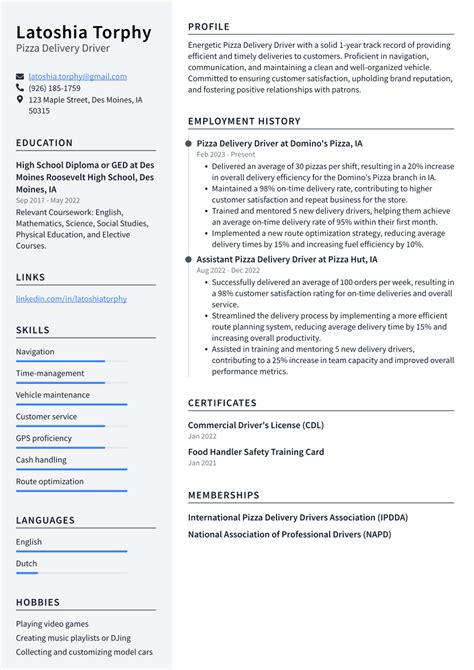 Top 18 Pizza Delivery Driver Resume Objective Examples