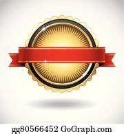 860 Shiny Gold Seal With Red Banner Clip Art | Royalty Free - GoGraph