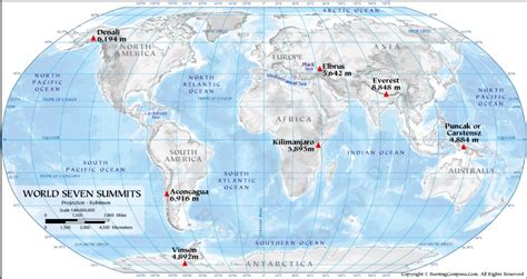 World 7 Summits Map, 7 Highest Mountains in the World, World Seven Summits