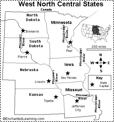 West North Central States Map/Quiz Printout - EnchantedLearning.com