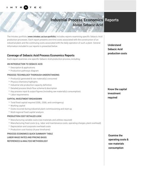 Economics of Sebacic Acid Production Processes | PDF