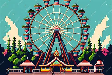 Premium AI Image | Pixel art amusement park background in retro style for 8 bit game Generative AI