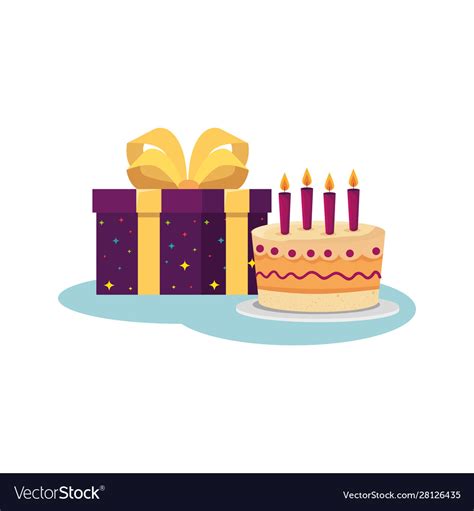 Happy birthday cake and gift design Royalty Free Vector