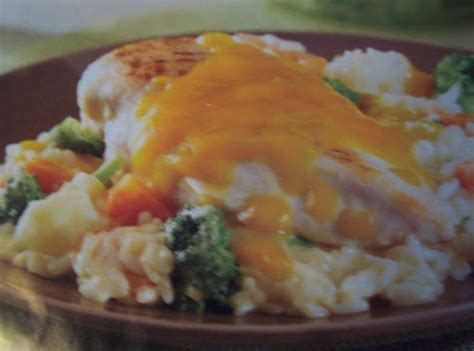 CHEESY, RICE & CHICKEN, top of stove skillet dish. | Just A Pinch Recipes