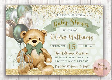 Bear Baby Shower Invitation, Teddy Bear, Baby, Gender Neutral, Boy ...