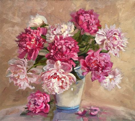 Peony painting Original Pink Peony Flowers Oil Painting | Etsy