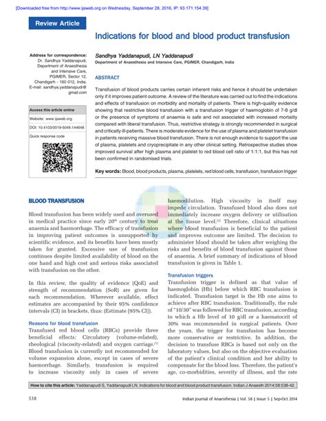 (PDF) Indications for blood and blood product transfusion