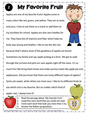 Reading Comprehension About My Favorite Fruit Worksheets