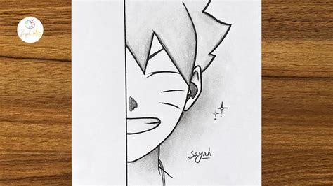 Easy anime sketch || how to draw Boruto Uzumaki half face easy step by step || Drawing Naruto ...