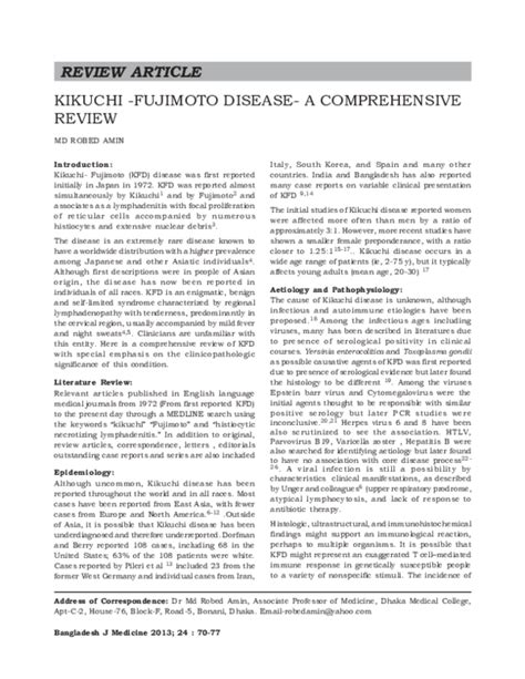 (PDF) Kikuchi -fujimoto disease- a comprehensive review | Professor Md Robed Amin - Academia.edu