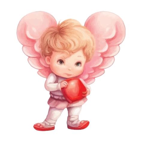 Premium Vector | Valentine's day illustration cupid cute children's drawing watercolor style on ...