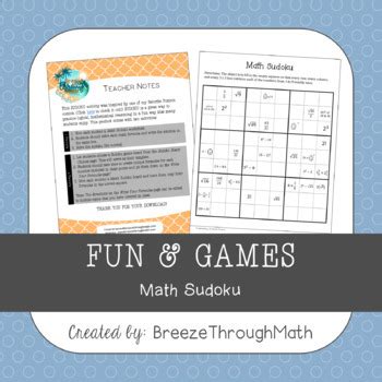 Math Sudoku by Breeze Through Math | TPT