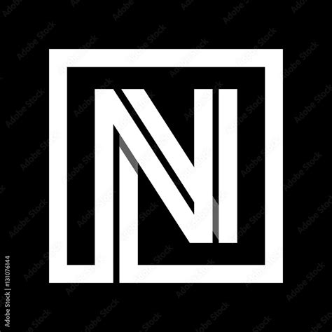 Capital letter N From white stripe enclosed in a square . Overlapping with shadows monogram ...