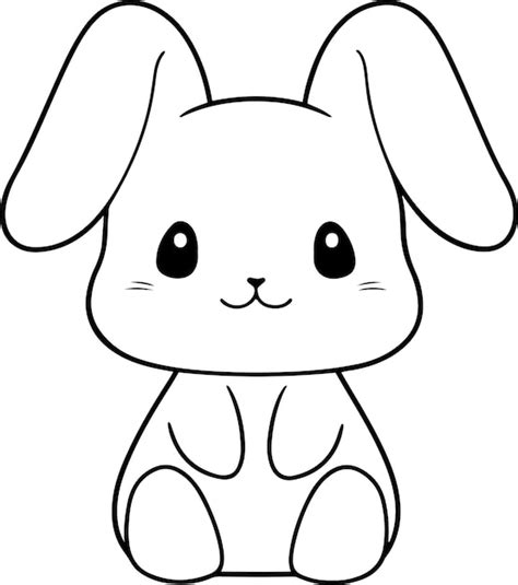 Rabbit vector illustration Black and white outline Bunny coloring book ...