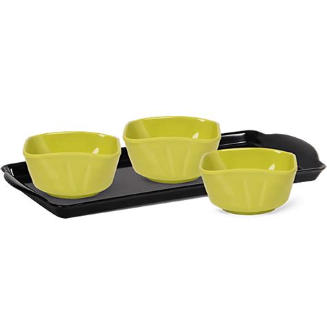 Buy Iveo Snack Bowl & Tray Set - 100% Melamine, Black & Green, Square Online at Best Price of Rs ...