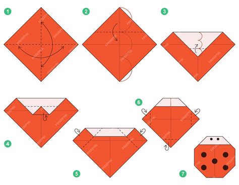 Modelo en movimiento del tutorial del esquema de origami de Ladybug. Papiroflexia para niños ...