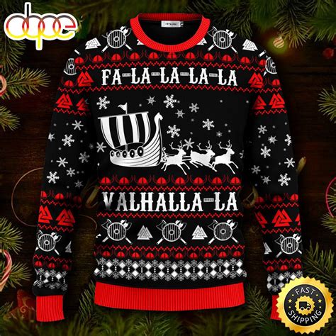 Falalalala Valhallala Viking Ships Viking Ugly Christmas Skull Sweater ...