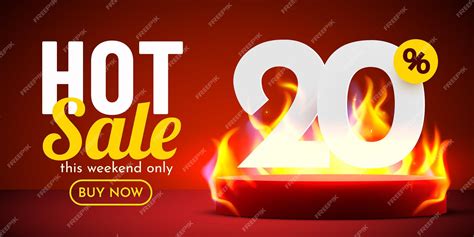 Premium Vector | 20 percent off hot sale banner with burning numbers discount poster vector ...