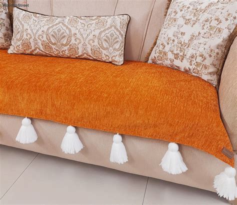 Buy Burnt Orange With White Tassels Sofa Cover 3 Seater Online in India at Best Price - Modern ...