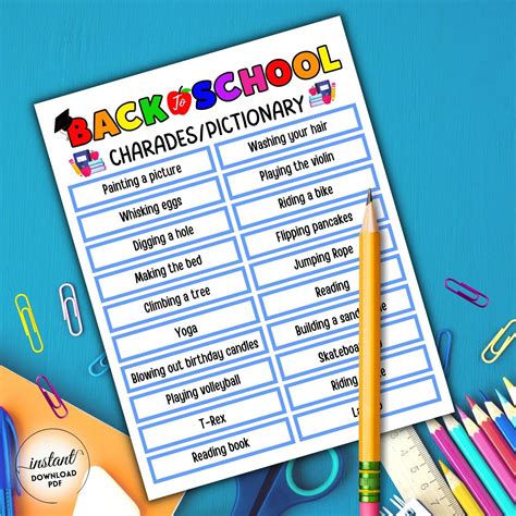 Back to School Charades/ Pictionary Game, Printable Back to School Game ...