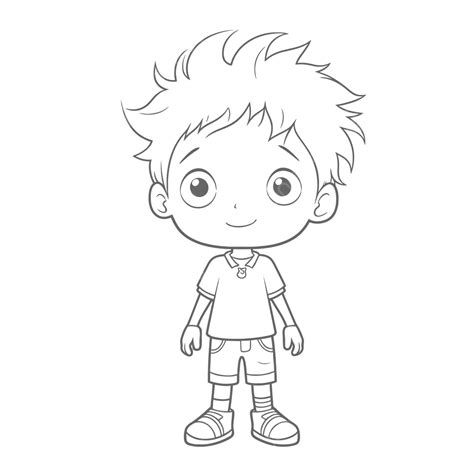 Cartoon Boy Coloring Page Outline Sketch Drawing Vector, Drawing ...